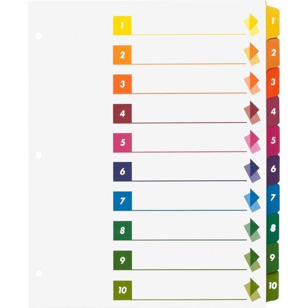 Color Coded Table of Contents/Tabs Index Dividers 10, PK24, Business Source, Mfr#: 21910